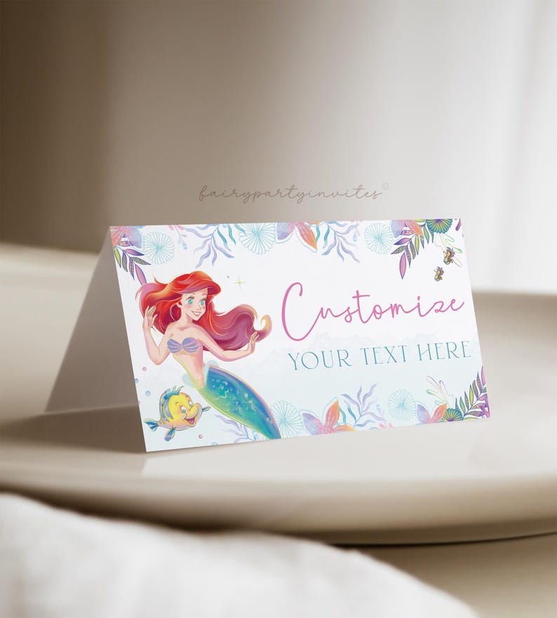 The Little Mermaid Place Card, The Little Mermaid Food Tent, The Little Mermaid Folded Tent Card, The Little Mermaid Place Card