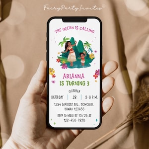 Moana Birthday Invitation Template, Moana Electronic Invitation, Moana Phone Editable Electronic Invite - MOA01