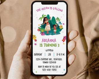 Invitación electrónica de cumpleaños de Moana: Plantilla editable para teléfono