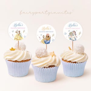 Topper per cupcake Belle, Topper per cupcake stampabile La bella e la bestia, Topper Belle, Topper per torta La bella e la bestia Download immediato - PB01