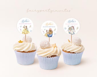 Belle Cupcake Toppers: Beauty and the Beast Party (Instant Download)
