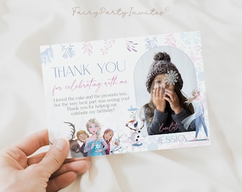 Ice Princess Thank You Card Template: Editable Birthday Party (FR01)