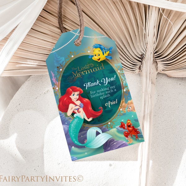 Little Mermaid Ariel Editable Favor Tag, Little Mermaid Ariel Gift Thank You Tag, Little Mermaid Ariel Party Favor Tag – TLM01