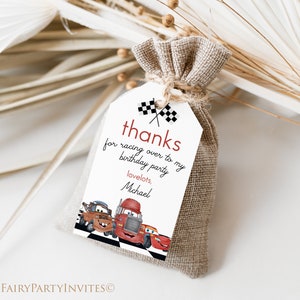 Cars Editable Favor Tag, Cars Gift Thank You Tag Instant Download, Cars Lightning Mcqueen Birthday Invitation, Cars Party Favor Tag LM02 image 2