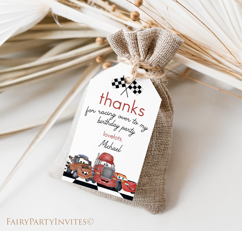 Cars Editable Favor Tag, Cars Gift Thank You Tag Instant Download, Cars Lightning Mcqueen Birthday Invitation, Cars Party Favor Tag LM02 image 2