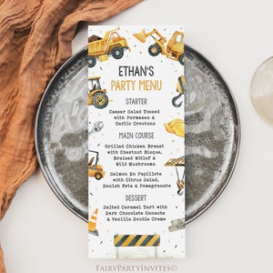 Bouw verjaardagsfeestje menusjabloon, afdrukbare bouw verjaardag menukaart, bouw bewerkbare menu Instant Download - CP02