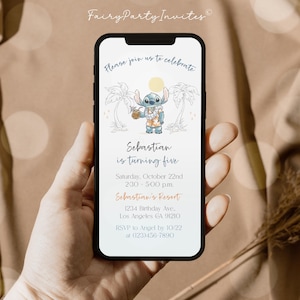 Modèle d'invitation d'anniversaire Lilo et Stitch, invitation électronique Stitch, invitation électronique modifiable par téléphone Lilo et Stitch - STI01