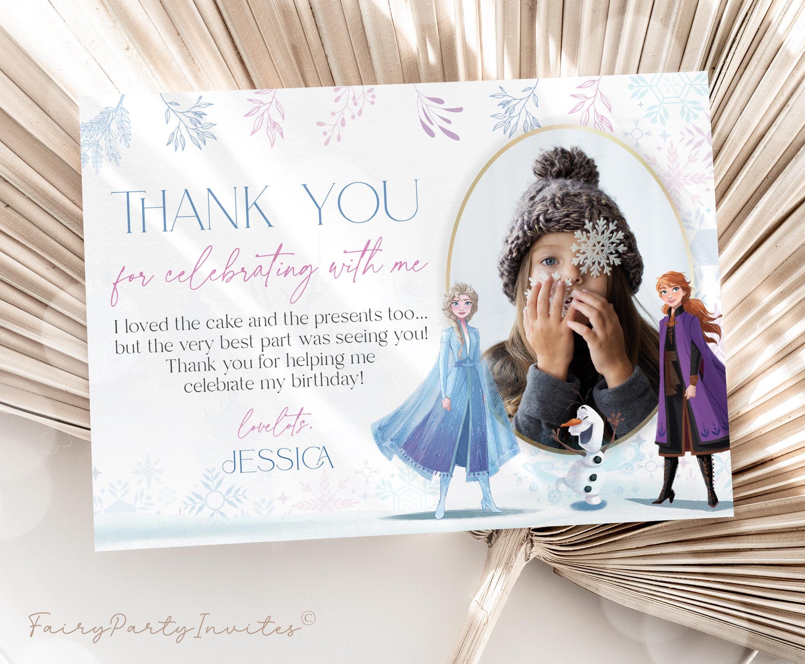 Frozen Birthday Thank You Card Template: Elsa and Anna, Editable (FR01 ...