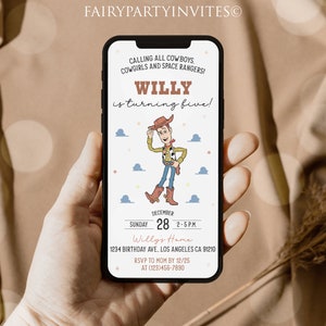 Cowboy Woody Phone Birthday Invitation Template, Toy Story Cowboy Electronic Invitation, Toy Story Cowboy Editable Phone Invite - WDY01