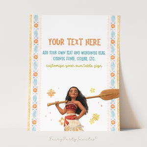 Moana Birthday Party Table Sign, Moana Party Sign, Moana Party Favor Treat Sign, Moana Theme Birthday Party Table Sign, Moana Banner