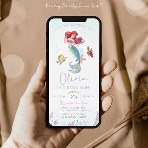 Die kleine Meerjungfrau-Telefon-Geburtstags-Einladungsvorlage, die kleine Meerjungfrau-Einladung, die kleine Meerjungfrau-bearbeitbare Telefoneinladung - TLM01