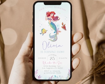 Little Mermaid Birthday Invitation Template, Electronic Phone Invite
