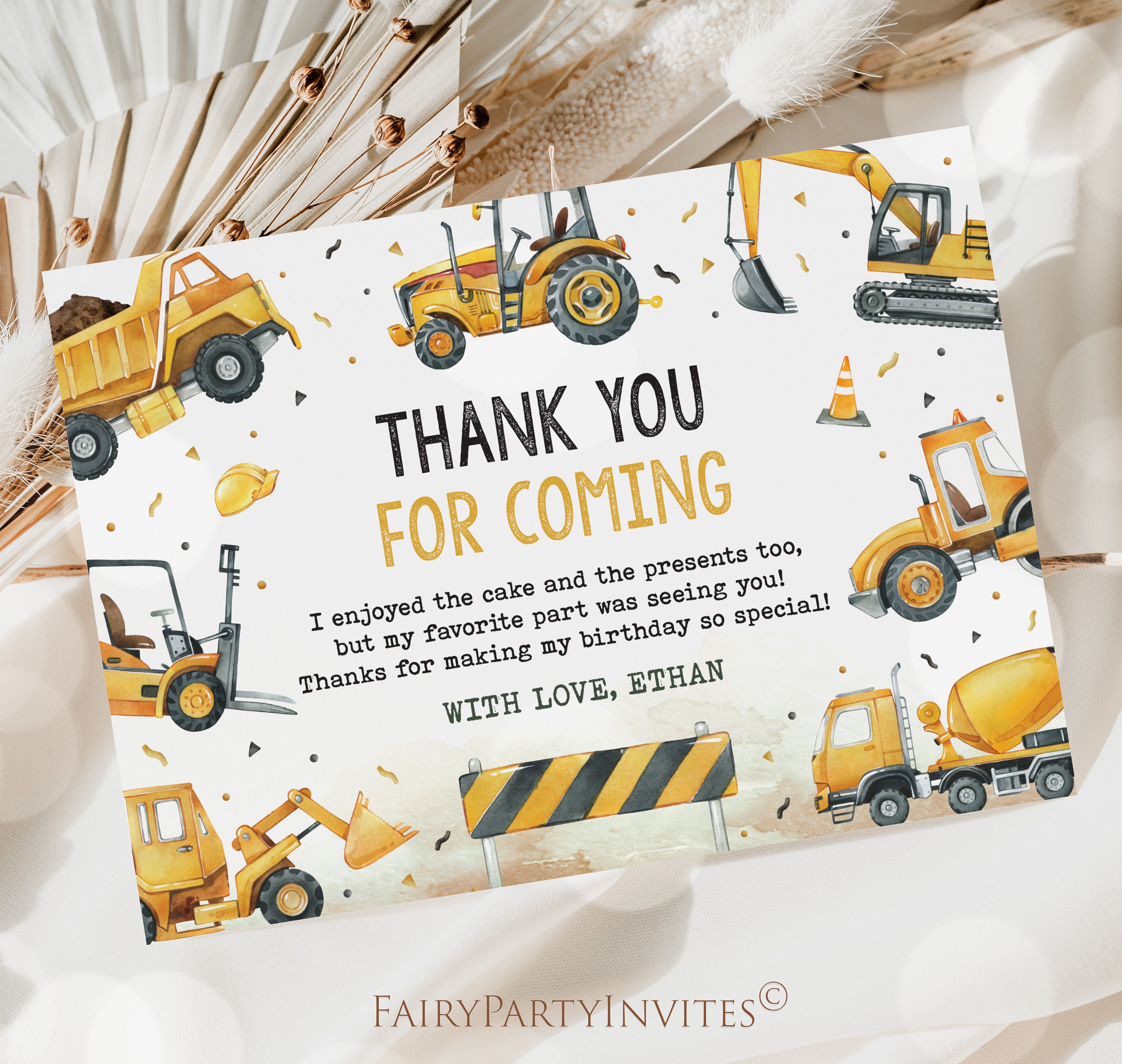 Construction Birthday Thank You Card Template (digital Download) - Etsy ...