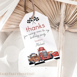Cars Editable Favor Tag, Cars Gift Thank You Tag Instant Download, Cars Lightning Mcqueen Birthday Invitation, Cars Party Favor Tag - LM02