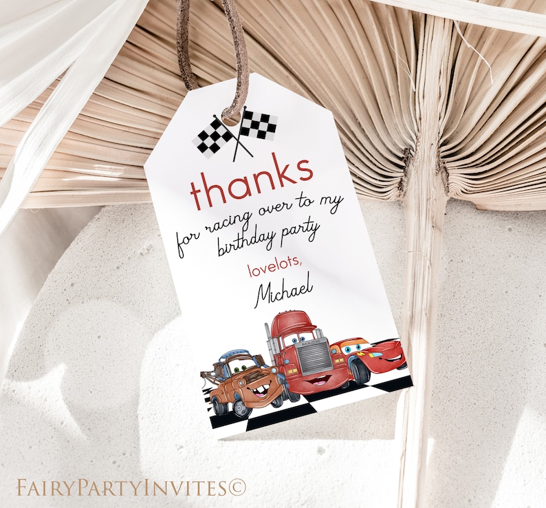 Cars Editable Favor Tag, Cars Gift Thank You Tag Instant Download, Cars Lightning Mcqueen Birthday Invitation, Cars Party Favor Tag LM02 image 1