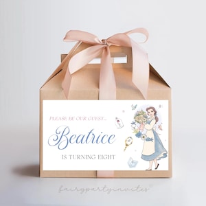 Etichetta per scatola a capanna della principessa Belle, etichetta per scatola per dolcetti e bomboniere della principessa Belle, scatola per dolcetti e bomboniere della principessa Belle, scatola a capanna della principessa Belle - PB01
