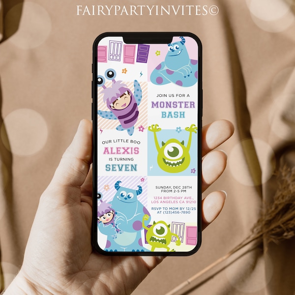 Monsters Inc Birthday Invitation Template, Monsters Inc Electronic Invitation, Monsters Inc Phone Editable Electronic Invite - MON01