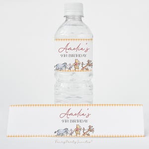 Plantilla de etiqueta para botella de agua de Winnie The Pooh, envoltorio para botella de Winnie The Pooh, descarga instantánea de obsequios para fiesta de cumpleaños de Winnie The Pooh - WTP01