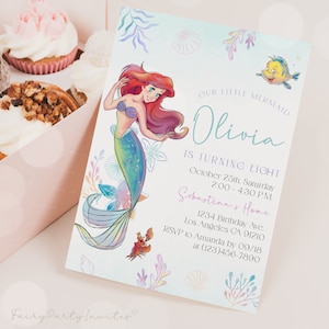 Little Mermaid Ariel Invitation Template, Little Mermaid Ariel Invitation, Little Mermaid Ariel Birthday Editable Invite – TLM01