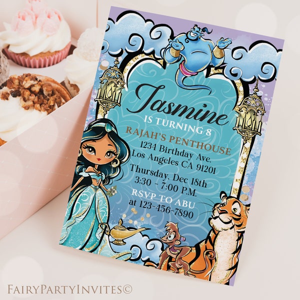 Jasmine Invitation Template, Jasmine Invitation, Jasmine Thank You Tag, Jasmine Birthday Editable Invitation – PJ01