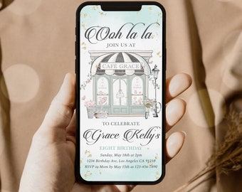 Parisian Cafe Birthday Invitation: Elegant Electronic Invite (Mobile Template)