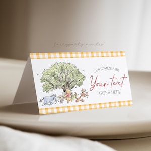 Plantilla de tarjeta de lugar de Winnie The Pooh, plantilla editable de carpa de comida de Winnie The Pooh, tarjeta de carpa plegable de Winnie The Pooh - WTP01