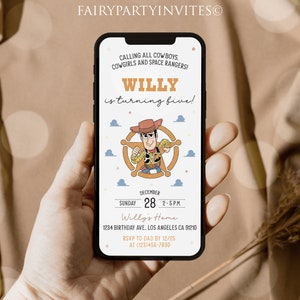 Cowboy Woody Phone Birthday Invitation Template, Toy Story Cowboy Electronic Invitation, Toy Story Cowboy Editable Phone Invite - WDY02