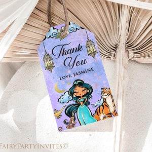 Jasmine Editable Favor Tag, Jasmine Gift Thank You Tag, Instant Download Jasmine Birthday Invitation, Jasmine Party Favor Tag - PJ01