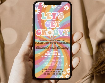 Groovy Phone Birthday Invitation Template, Groovy Electronic Invitation, Groovy Editable Phone Invite – GP02