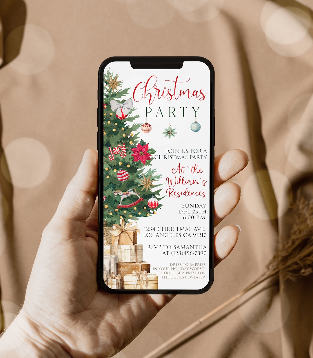 Christmas Party Invitation Template, Christmas Party Electronic