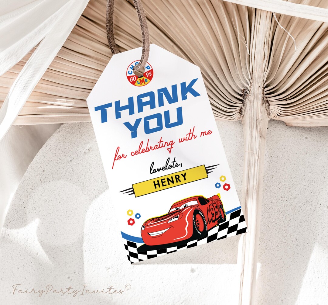 Cars Lightning Mcqueen Favor Tag: Editable Thank You Gift (digital ...