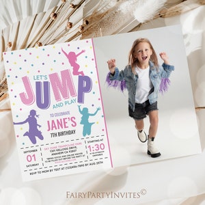 Jump Birthday Party Invitation Template, Jump Trampoline Birthday Invitation, Jump Thank You Tag, Jump Printable Instant Download - JMP02