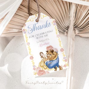 Princess Belle Editable Favor Tag, Princess Belle Gift Thank You Tag,  Princess Belle Invitation, Princess Belle Party Favor Tag – PB01