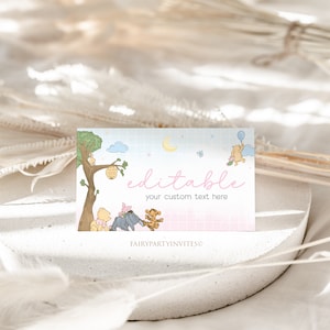 Plantilla de tarjeta de lugar de Winnie The Pooh, plantilla editable de tienda de comida de Winnie The Pooh, tarjeta de tienda plegada de Winnie The Pooh, tarjeta de lugar de Pooh - WTP02