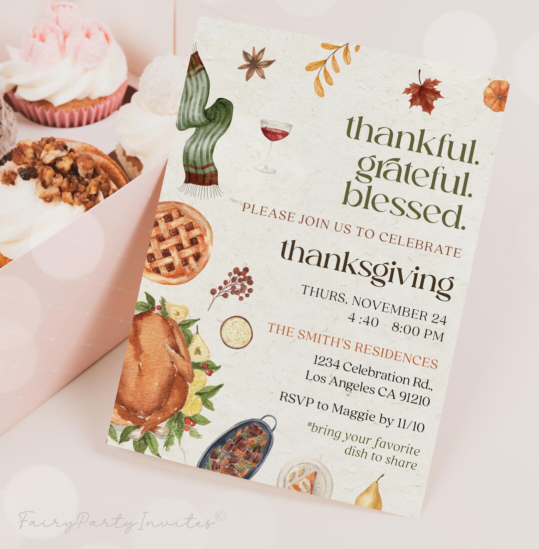 Thanksgiving Dinner Invitation Template: Editable Holiday Invite ...