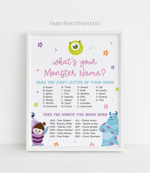 Monster Name Game: Monsters Inc Birthday Party Activity (digital Download)  - Etsy