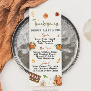 Thanksgiving Dinner Party Menu Template, Printable Thanksgiving Dinner Party Menu Card, Thanksgiving Editable Menu Instant Download - TKS03