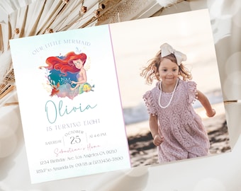 Ariel Little Mermaid Birthday Invitation Template: Editable Invite (Digital)