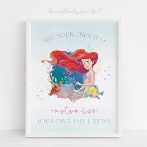 The Little Mermaid Birthday Party Table Sign, The Little Mermaid  Party Sign, The Little Mermaid Ariel Party Favor Table Sign - TLM01