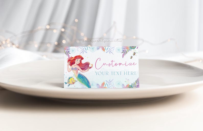 The Little Mermaid Place Card, The Little Mermaid Food Tent, The Little Mermaid Folded Tent Card, The Little Mermaid Place Card