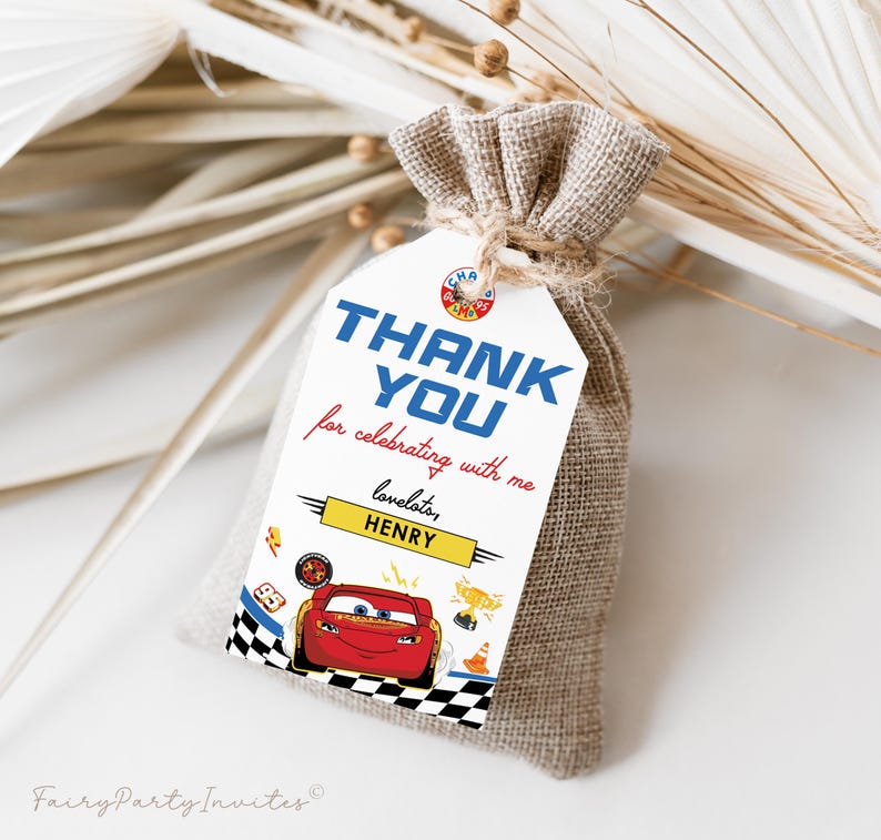 Cars Lightning Mcqueen Favor Tag: Editable Thank You Gift (digital ...