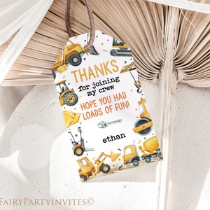 Construction Editable Favor Tag, Construction Gift Thank You Tag, Construction Invitation, Construction Party Favor Tag – CP02