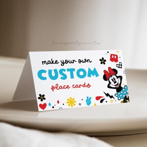 Plantilla de tarjeta de ubicación de Mickey Mouse, plantilla editable de carpa de comida de Mickey Mouse, tarjeta plegable de carpa de Mickey Mouse, tarjeta de ubicación de Mickey Mouse - MM05