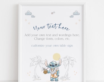 Letrero de mesa para fiesta de cumpleaños de Lilo y Stitch (descarga digital)