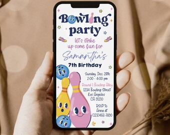 Bowling Birthday Party Invitation: Editable Electronic Invite (BWL01)