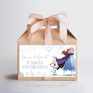 Étiquette de boîte princesse des glaces à pignon, étiquette de boîte à friandises fête princesse des glaces, enseigne de gâterie princesse des glaces, boîte à pignons princesse des glaces - FR01