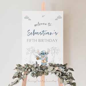 Faixa de boas-vindas do Stitch, quadro de boas-vindas da Lilo e Stitch, faixa de boas-vindas para impressão da Lilo e Stitch, placa de boas-vindas editável da Lilo Stitch - STI01