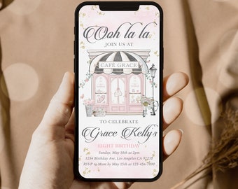 Parisian Cafe Birthday Invitation Template: Electronic Invite (PR01)