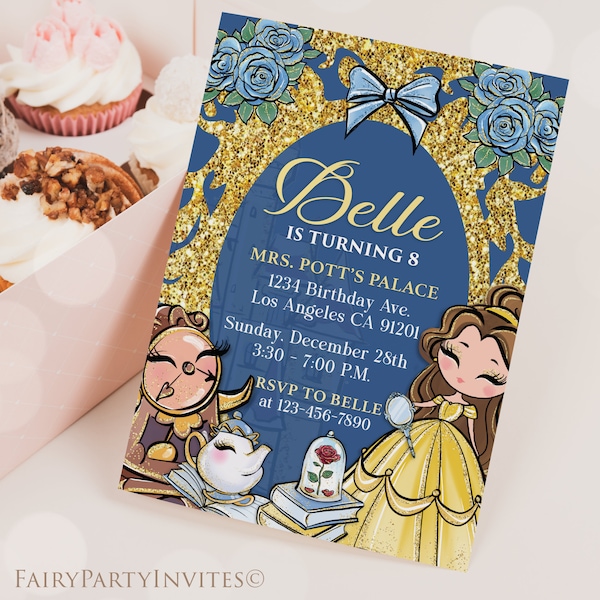 Belle Invitation Template, Belle Invitation, Belle You Tag, Belle Birthday Editable Invitation – PB01