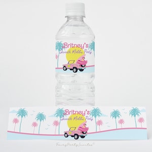 Malibu Summer Water Bottle Label Template, Fashion Doll Malibu Bottle Wrapper, Fashion Doll Malibu Party Favor Instant Download - BRB02